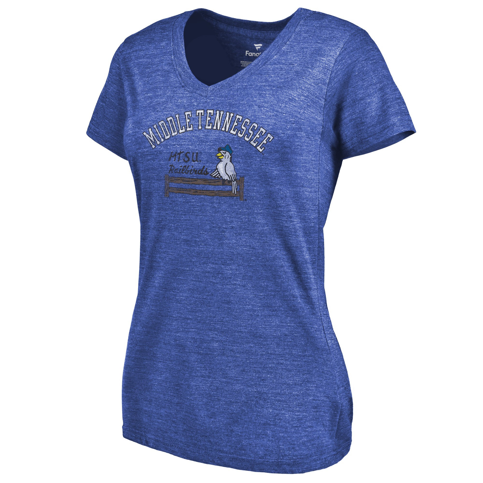 2020 NCAA Fanatics Branded Mid. Tenn. St. Blue Raiders Women Royal Vault Arch over Logo TriBlend VNeck TShirt